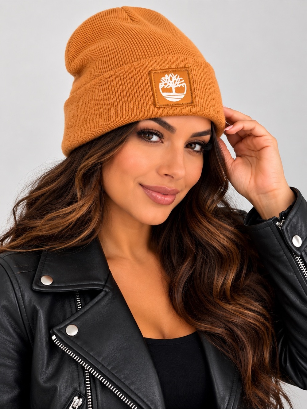 Timberland Knit Cuffed Beanies one with Faux Fur Pom